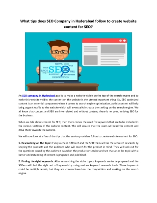 What tips does SEO Company in Hyderabad follow to create website content for SEO?