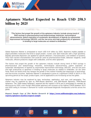 Aptamers Market Expected to Reach USD 258.3 billion by 2025