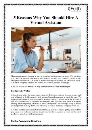 5 Reasons Why You Should Hire A Virtual Assistant