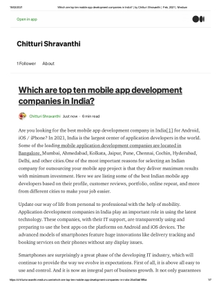 Top ten mobile app development companies in India?