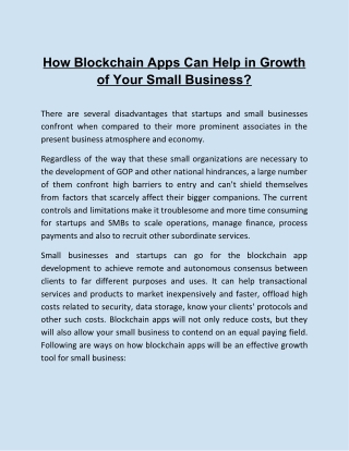 How Blockchain Apps Can Help in Growth of Your Small Business?