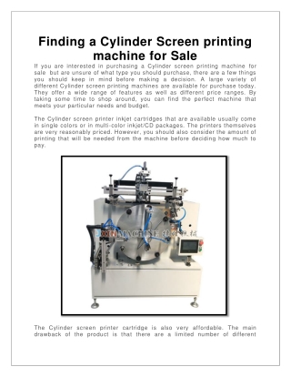 Finding a Cylinder Screen Printing Machine for Sale