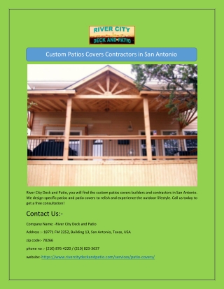 Custom Patios Covers Contractors in San Antonio