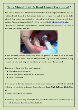 Why Should Get A Root Canal Treatment?