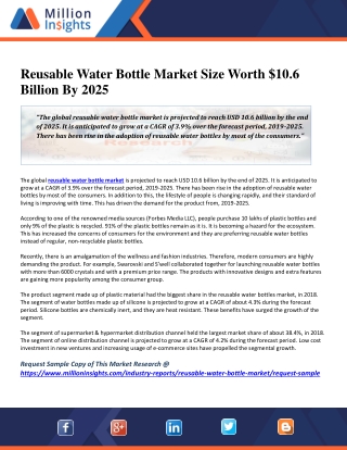 Reusable Water Bottle Market Size Worth $10.6 Billion By 2025