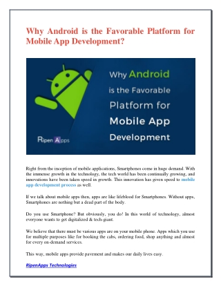 Why Android is the Favorable Platform for Mobile App Development?