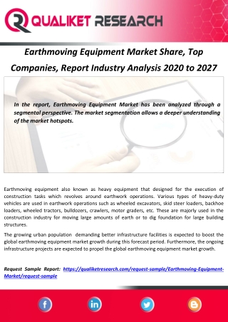 Earthmoving Equipment Market Share, Top Companies, Report Industry Analysis 2020 to 2027