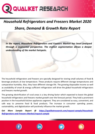 Household Refrigerators and Freezers Market 2020 Share, Demand & Growth Rate Report