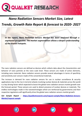 Nano Radiation Sensors Market Size, Latest Trends, Growth Rate Report & forecast to 2020- 2027