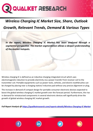 Wireless Charging IC Market Size, Share, Outlook Growth, Relevant Trends, Demand & Various Types