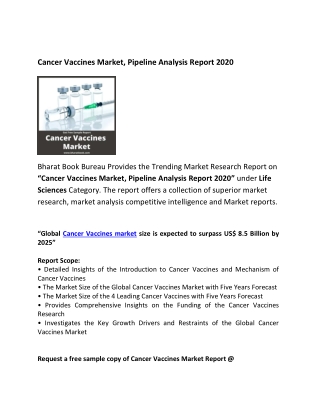 Cancer Vaccines Market, Pipeline Analysis Report 2020