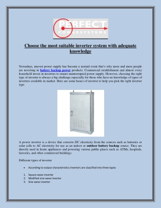 Choose the most suitable inverter system with adequate knowledge