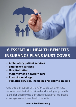 6 ESSENTIAL HEALTH BENEFITS INSURANCE PLANS MUST COVER