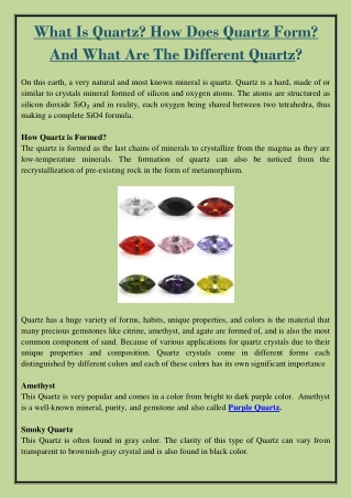 What is Quartz? How Does Quartz form? And what are the different Quartz?