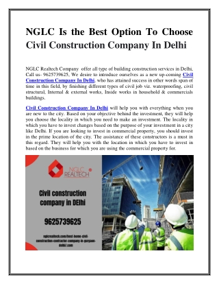 Civil Construction Company in Delhi