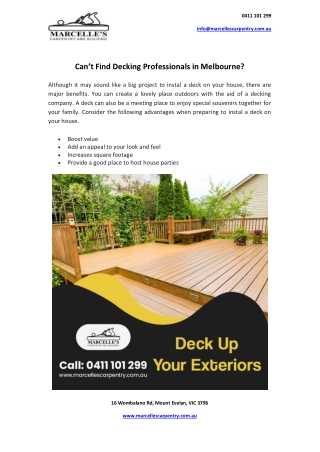 Can’t find decking professionals in Melbourne?