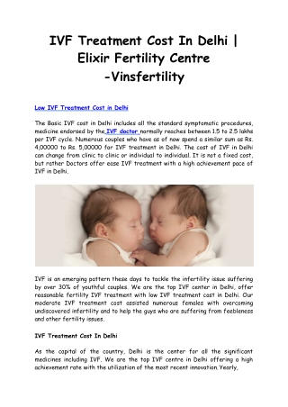 IVF Treatment Cost In Delhi |  Elixir Fertility Centre -Vinsfertility