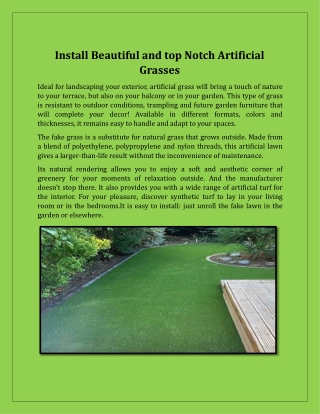 Install Beautiful and top Notch Artificial Grasses