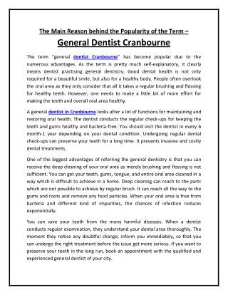 The Main Reason behind the Popularity of the Term – General Dentist Cranbourne