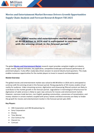 Movies and Entertainment Market