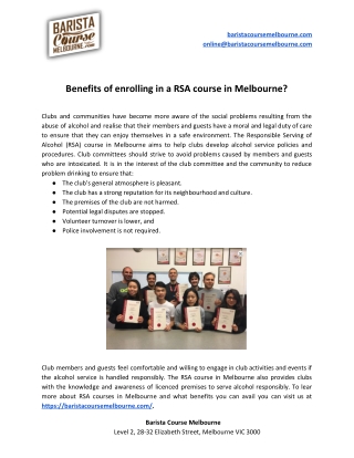 Benefits of enrolling in a RSA course in Melbourne?