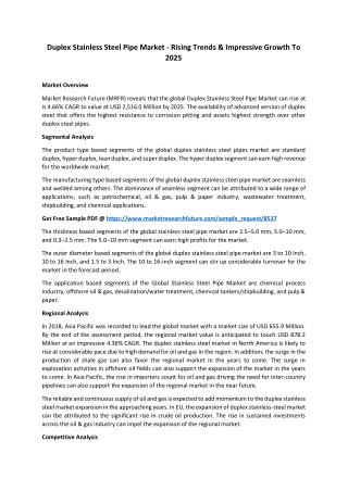 Duplex Stainless Steel Pipe Market Structure, Research Methodology, Forecast to 2025