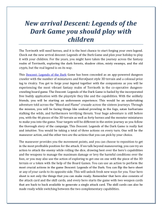 Legends of the Dark Game you should play with children