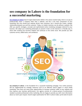 seo company in Lahore is the foundation for a successful marketing