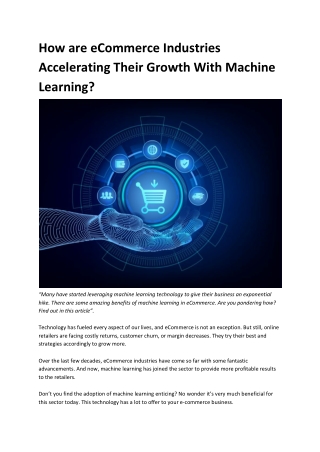 HOW ARE ECOMMERCE INDUSTRIES ACCELERATING THEIR GROWTH WITH MACHINE LEARNING?