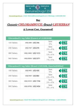 Buy Chlorambucil Leukeran Medication at the Lowest Cost