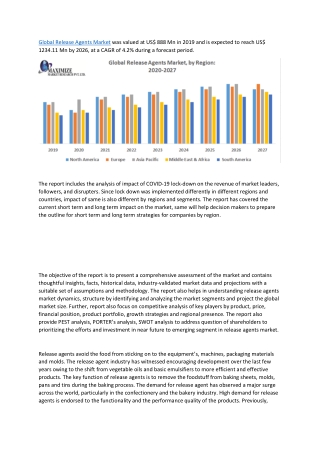 Global Release Agents Market – Industry Analysis and Forecast (2019-2027)