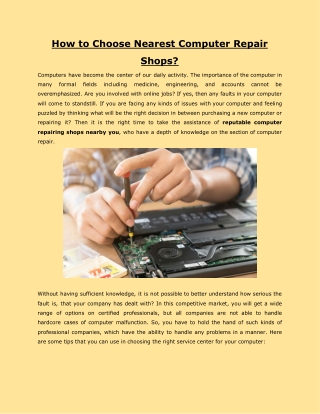 How to Choose Nearest Computer Repair Shops?