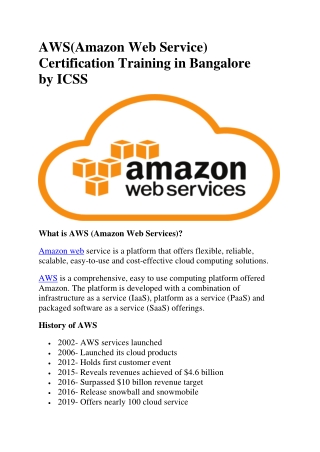 AWS(Amazon Web Service) Certification Training in Bangalore by ICSS