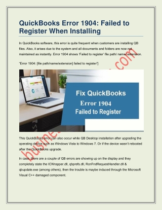 Troubleshooting Guide of QuickBooks Error 1904