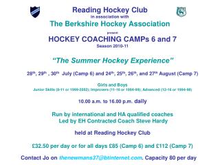 Reading Hockey Club in association with The Berkshire Hockey Association