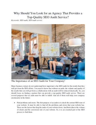Why Should You Look for an Agency That Provides a Top-Quality SEO Audit Service