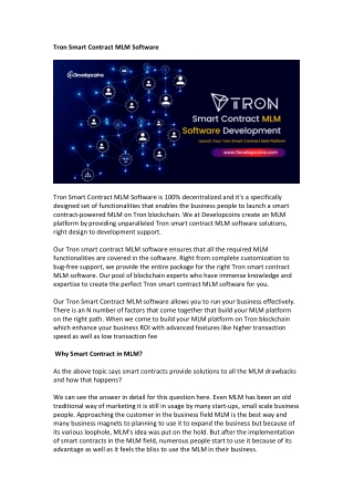 Tron Smart Contract MLM Software