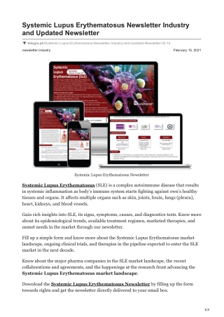 Systemic Lupus Erythematosus Newsletter Industry and Updated Newsletter