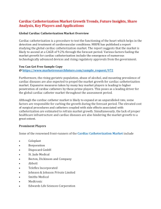 Cardiac Catheterization Market Growth Trends, Future Insights, Share Analysis, Key Players and Applications