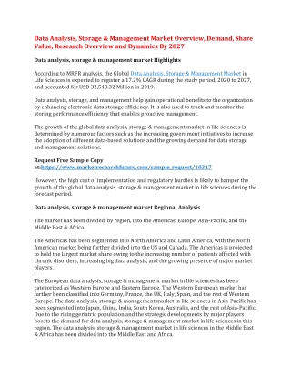 Data Analysis, Storage & Management Market Overview, Demand, Share Value, Research Overview and Dynamics By 2027