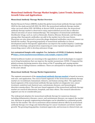 Monoclonal Antibody Therapy Market Insights, Latest Trends, Dynamics, Growth Value and Applications