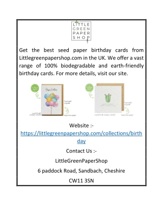 Seed Paper Birthday Cards UK | Littlegreenpapershop.com