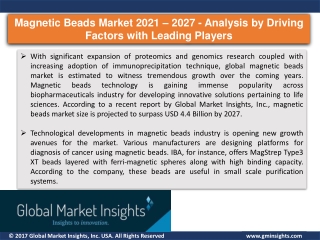 Magnetic Beads Market 2021 – 2027 - Segments, Trends and Regional Analysis
