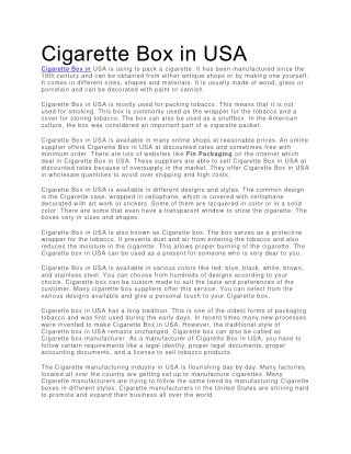 Cigarette Packaging in USA