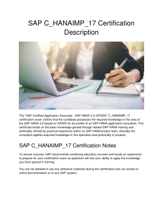 SAP C_HANAIMP_17 Certification Description