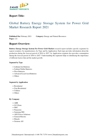 Battery Energy Storage System for Power Grid Market Research Report 2021