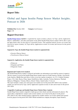 Insulin Pump Sensor Market Insights, Forecast to 2026