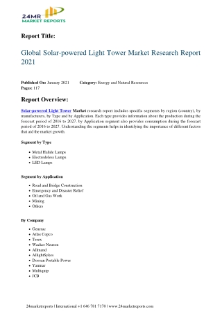 Solar-powered Light Tower Market Research Report 2021