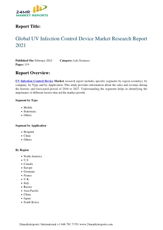 UV Infection Control Device Market Research Report 2021