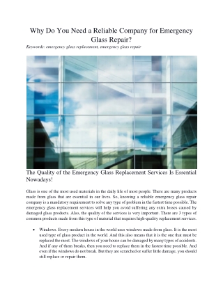 Why Do You Need a Reliable Company for Emergency Glass Repair?